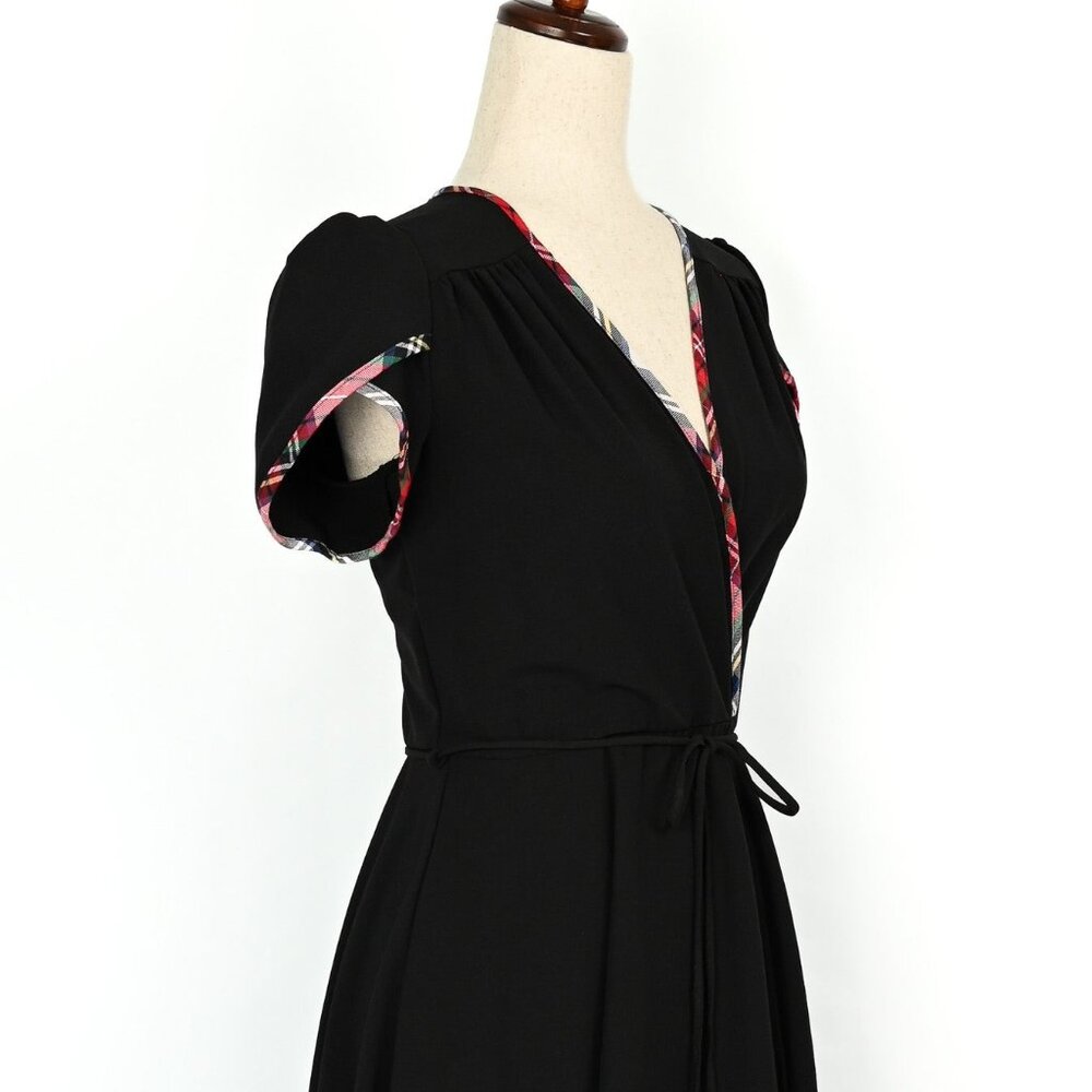 Black SMAK PARLOUR Plaid Trim Short Sleeve Dress - M - Picture 4 of 5